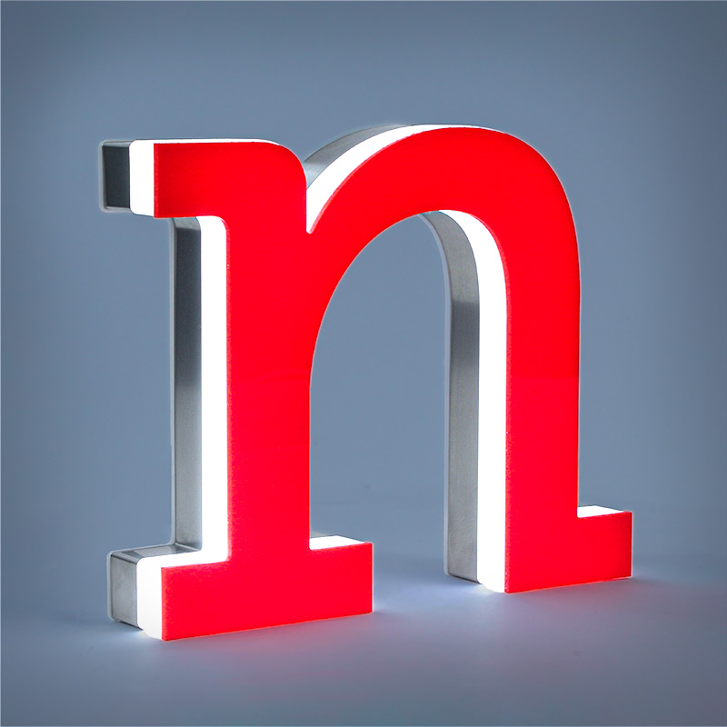 FLAT verlichte letter rvs rood acrylaat